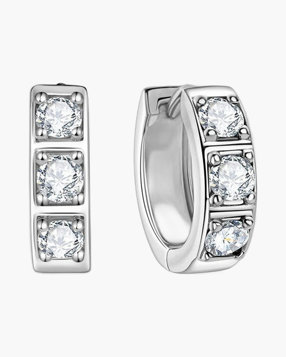 Pair of women's silver 925 hoop earrings with three sparkling cubic zirconia stones