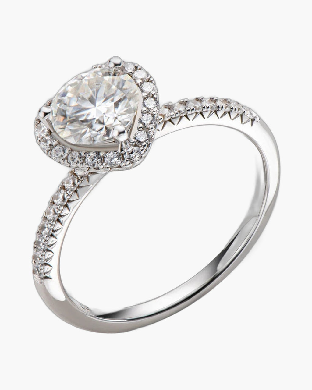 Sparkling women's silver 925 ring with large central diamond and halo setting