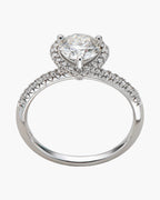 Sparkling women's silver 925 ring with large center diamond and pave band