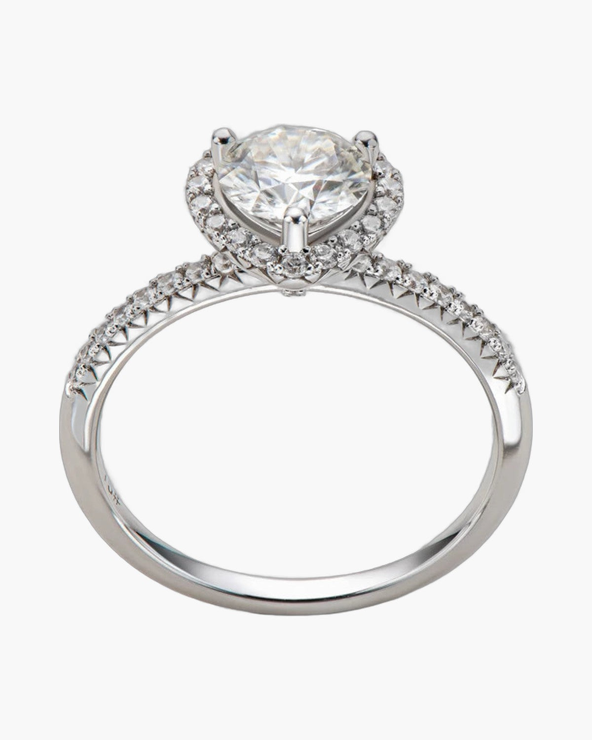 Sparkling women's silver 925 ring with large center diamond and pave band
