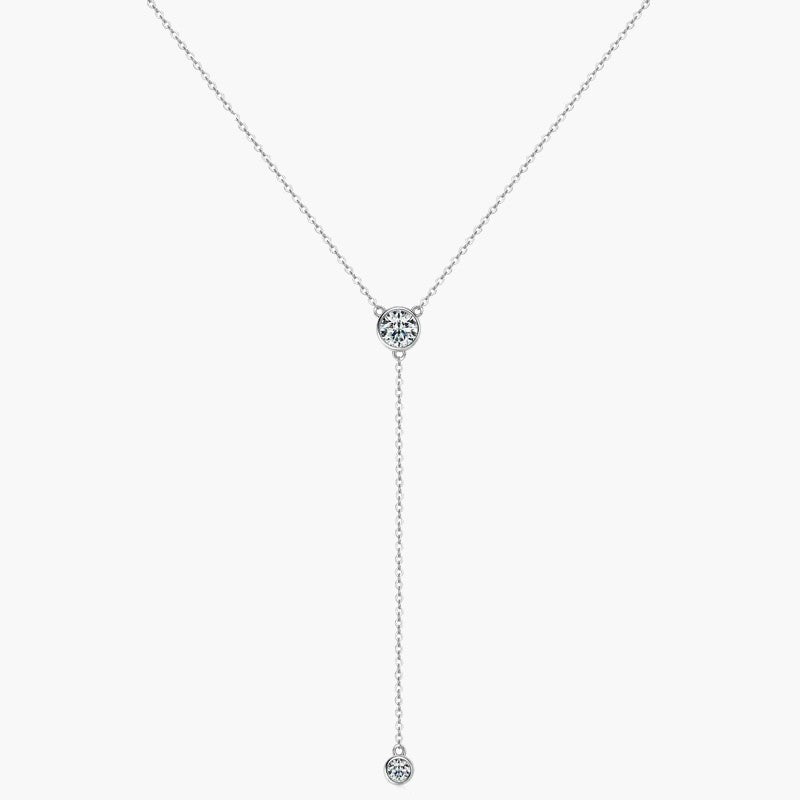Dainty women's silver 925 lariat necklace with two sparkling round cubic zirconia stones
