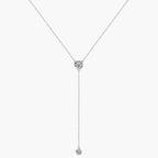 Dainty women's silver 925 lariat necklace with two sparkling round cubic zirconia stones