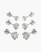 Six sparkling silver 925 stud earrings with brilliant round cut cubic zirconia stones
