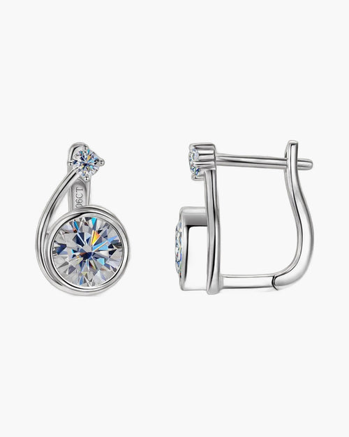 Women's silver 925 asymmetrical spiral clip hoop earrings with sparkling round moissanite stones