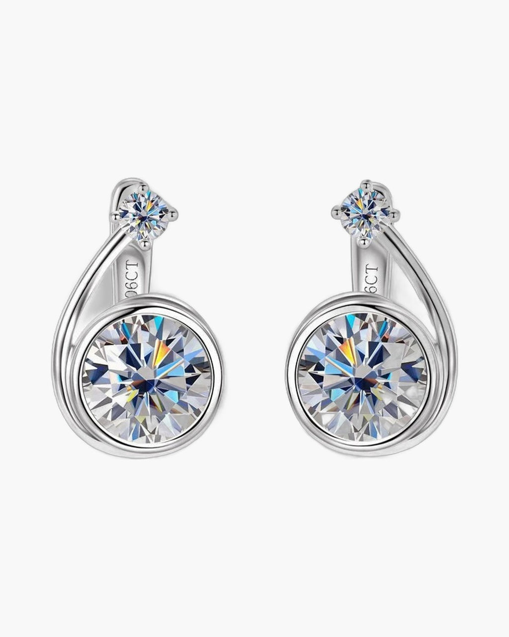 Women's sterling silver asymmetrical spiral clip hoop earrings with brilliant round moissanite stones