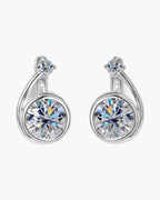 Women's sterling silver asymmetrical spiral clip hoop earrings with brilliant round moissanite stones