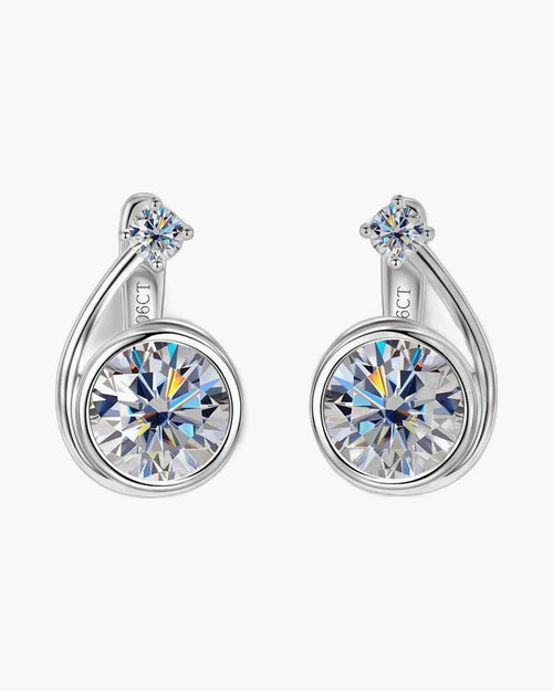 Women's sterling silver asymmetrical spiral clip hoop earrings with brilliant round moissanite stones