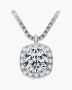 Sparkling women's silver 925 necklace with a cushion-cut diamond halo pendant