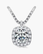 Sparkling women's silver 925 necklace with a square halo diamond pendant on a box chain