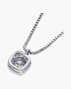 Women's silver 925 necklace with a square pendant featuring a sparkling clear gemstone