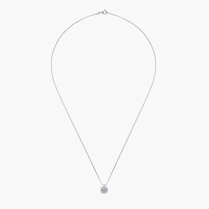 Elegant women's silver 925 necklace with a sparkling round solitaire diamond pendant