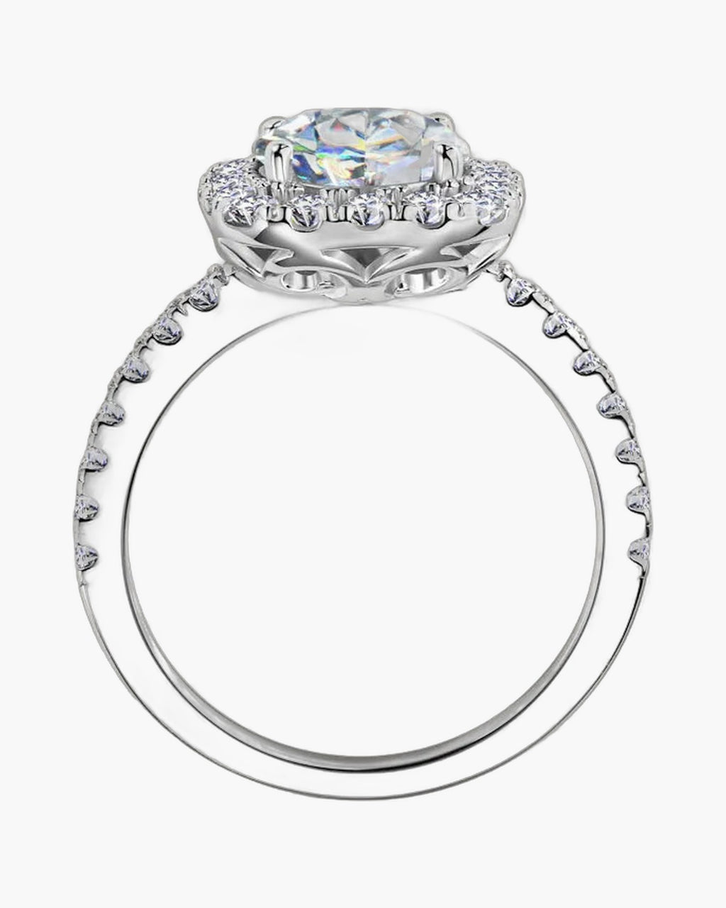 Sparkling women's silver 925 ring with large center diamond and pave band