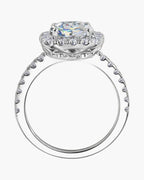 Sparkling women's silver 925 ring with large center diamond and pave band