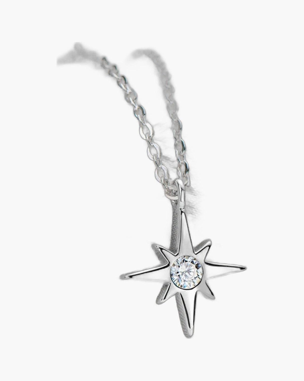 Women's silver 925 necklace with a star-shaped pendant featuring a sparkling clear stone