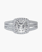 Sparkling silver 925 women's ring with a large round diamond and pave band