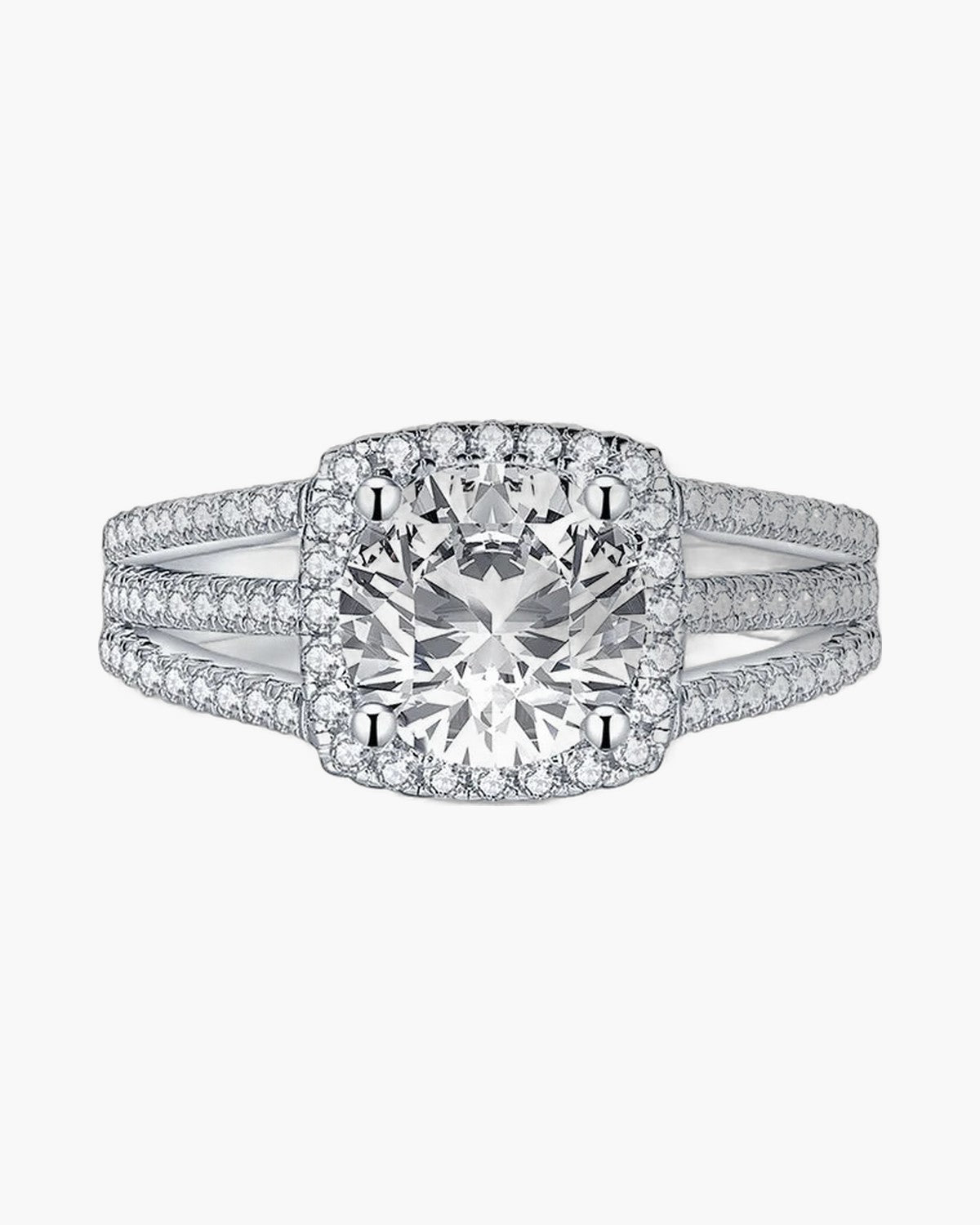 Sparkling silver 925 women's ring with a large round diamond and pave band