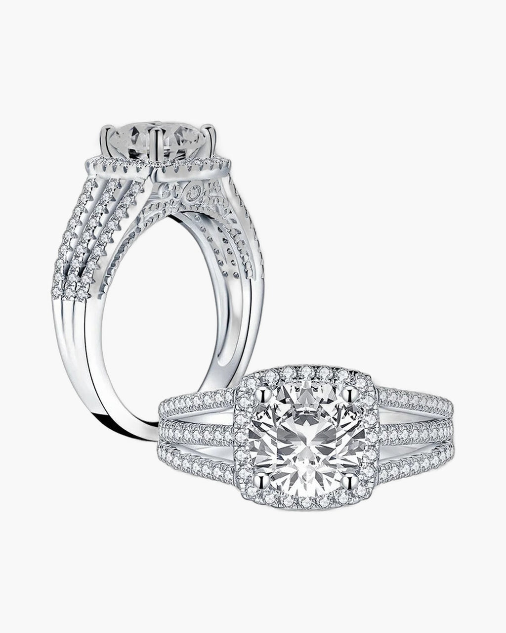 Sparkling women's silver 925 ring with a large central diamond and pave band