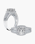 Sparkling women's silver 925 ring with a large central diamond and pave band