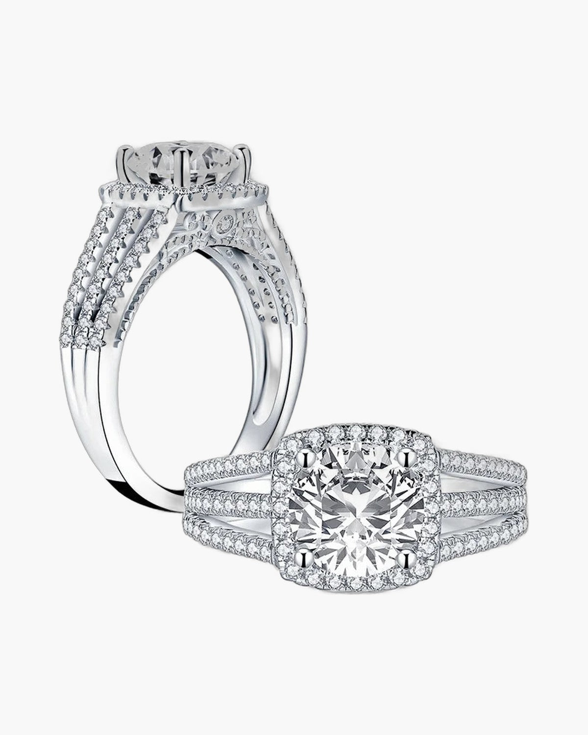 Sparkling women's silver 925 ring with a large central diamond and pave band