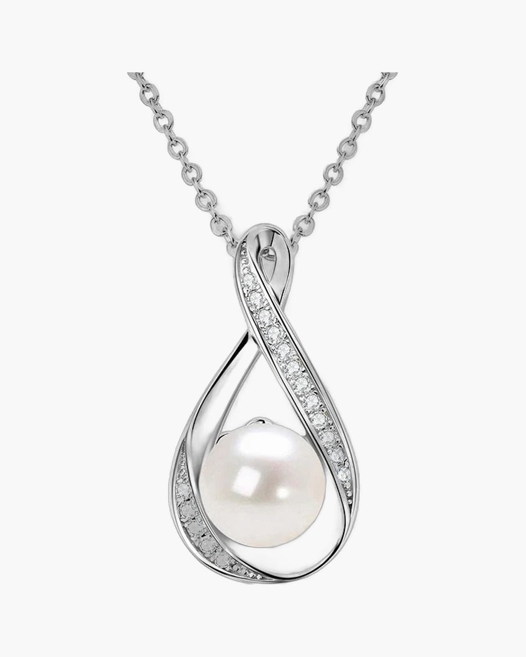 Elegant women's silver 925 necklace with a pearl pendant and sparkling cubic zirconia accents