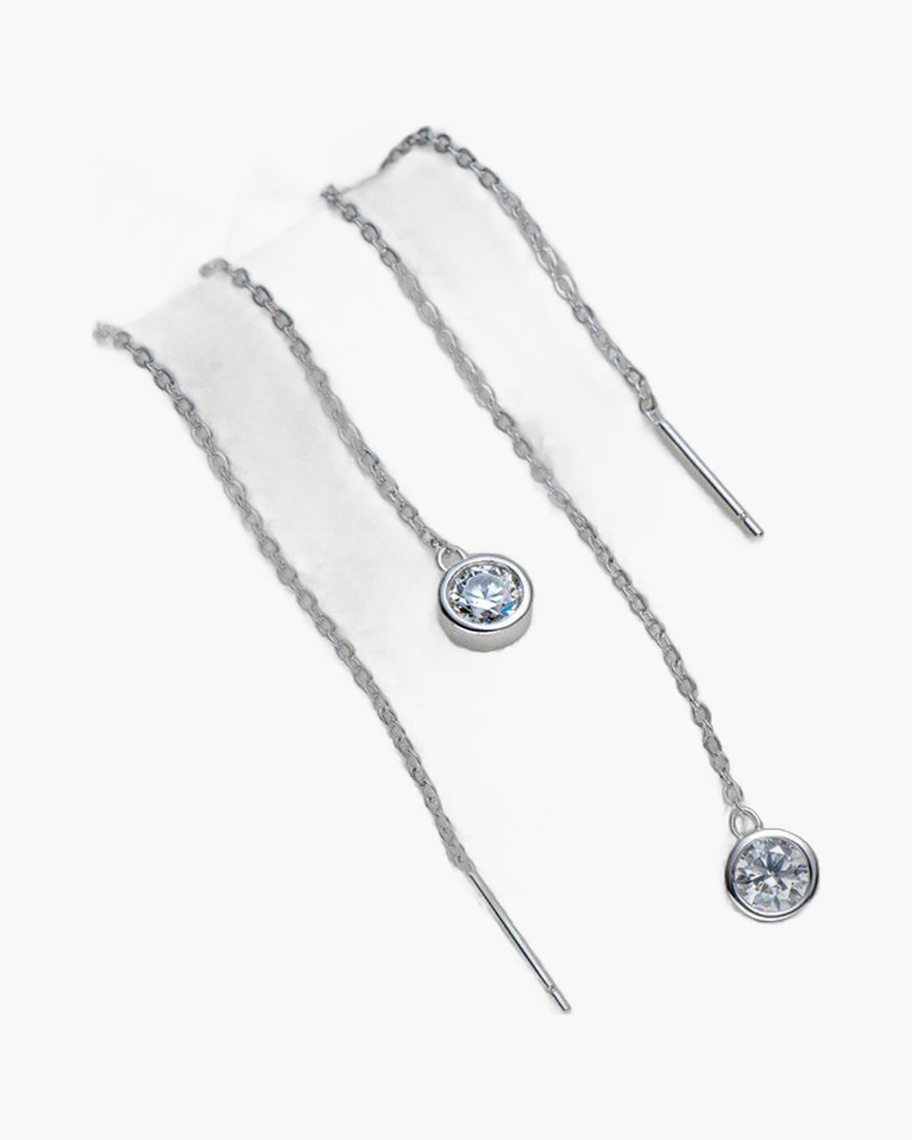 Elegant women's silver 925 threader earrings with sparkling round cubic zirconia stones