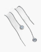 Elegant women's silver 925 threader earrings with sparkling round cubic zirconia stones