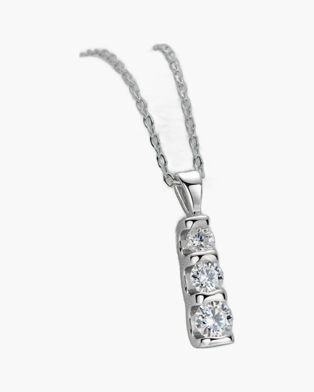 Elegant women's silver 925 necklace with three sparkling moissanite stones on a delicate chain