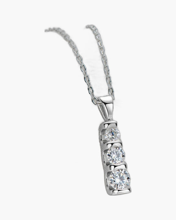 Elegant women's silver 925 necklace with three sparkling moissanite stones on a delicate chain