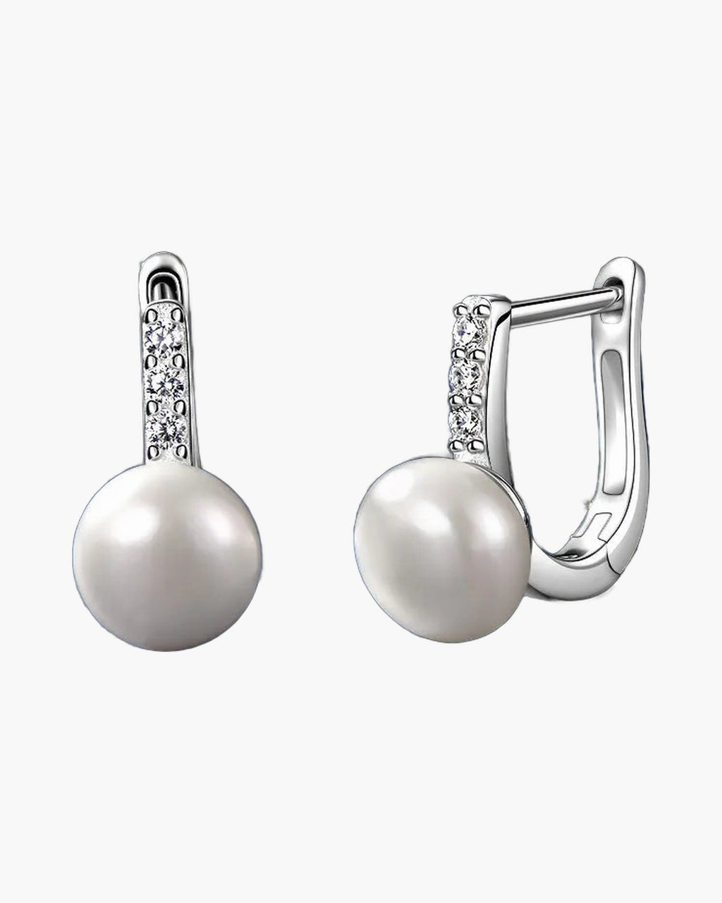 Elegant women's silver 925 earrings with white pearls and sparkling cubic zirconia accents