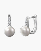 Elegant women's silver 925 earrings with white pearls and sparkling cubic zirconia accents