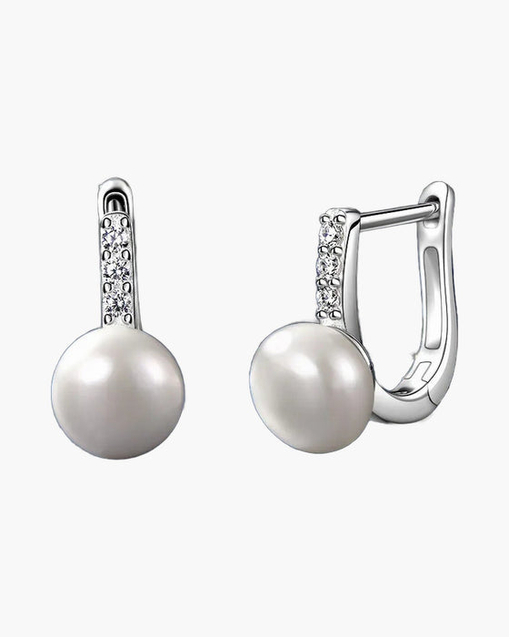 Elegant women's silver 925 earrings with white pearls and sparkling cubic zirconia accents