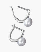 Elegant women's silver 925 earrings with white pearls and sparkling cubic zirconia accents