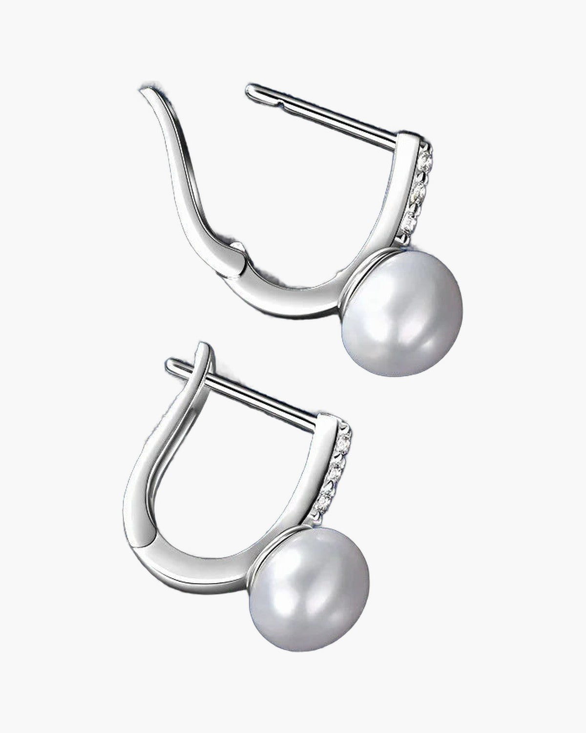 Elegant women's silver 925 earrings with white pearls and sparkling cubic zirconia accents