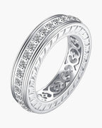 Women's silver 925 ring with two rows of sparkling cubic zirconia and intricate cutouts