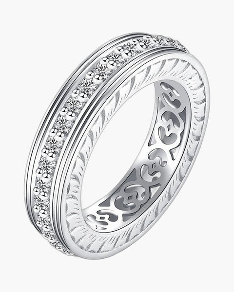 Women's silver 925 ring with two rows of sparkling cubic zirconia and intricate cutouts