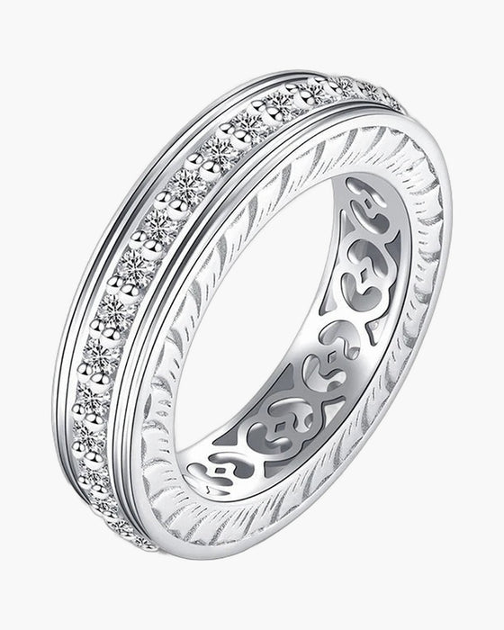 Women's silver 925 ring with two rows of sparkling cubic zirconia and intricate cutouts