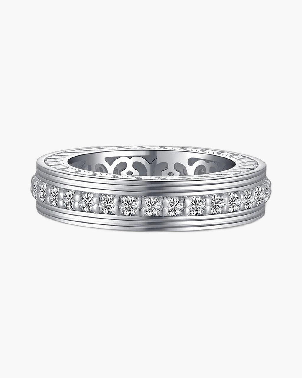 Women's silver 925 ring with two rows of sparkling clear cubic zirconia stones