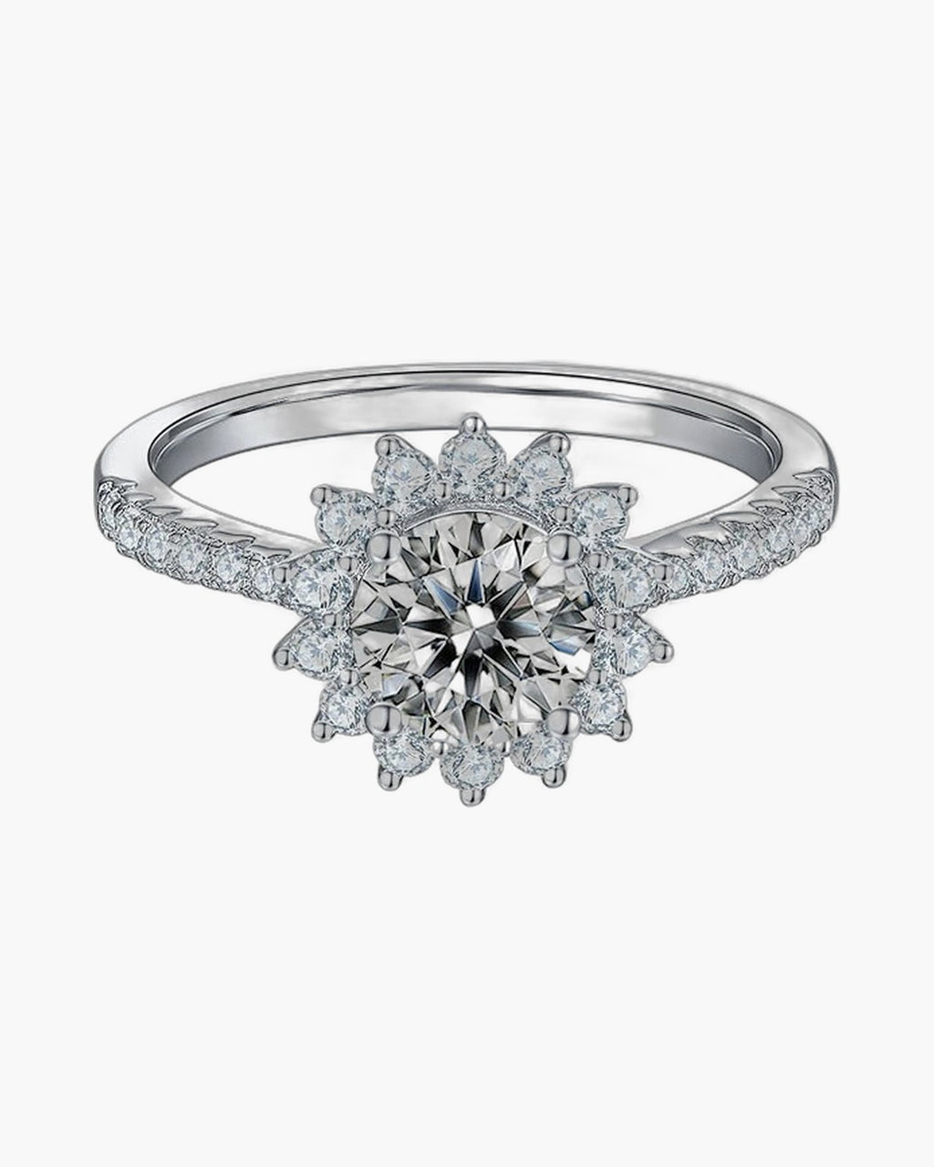 Sparkling women's silver 925 ring with a large central diamond and halo setting