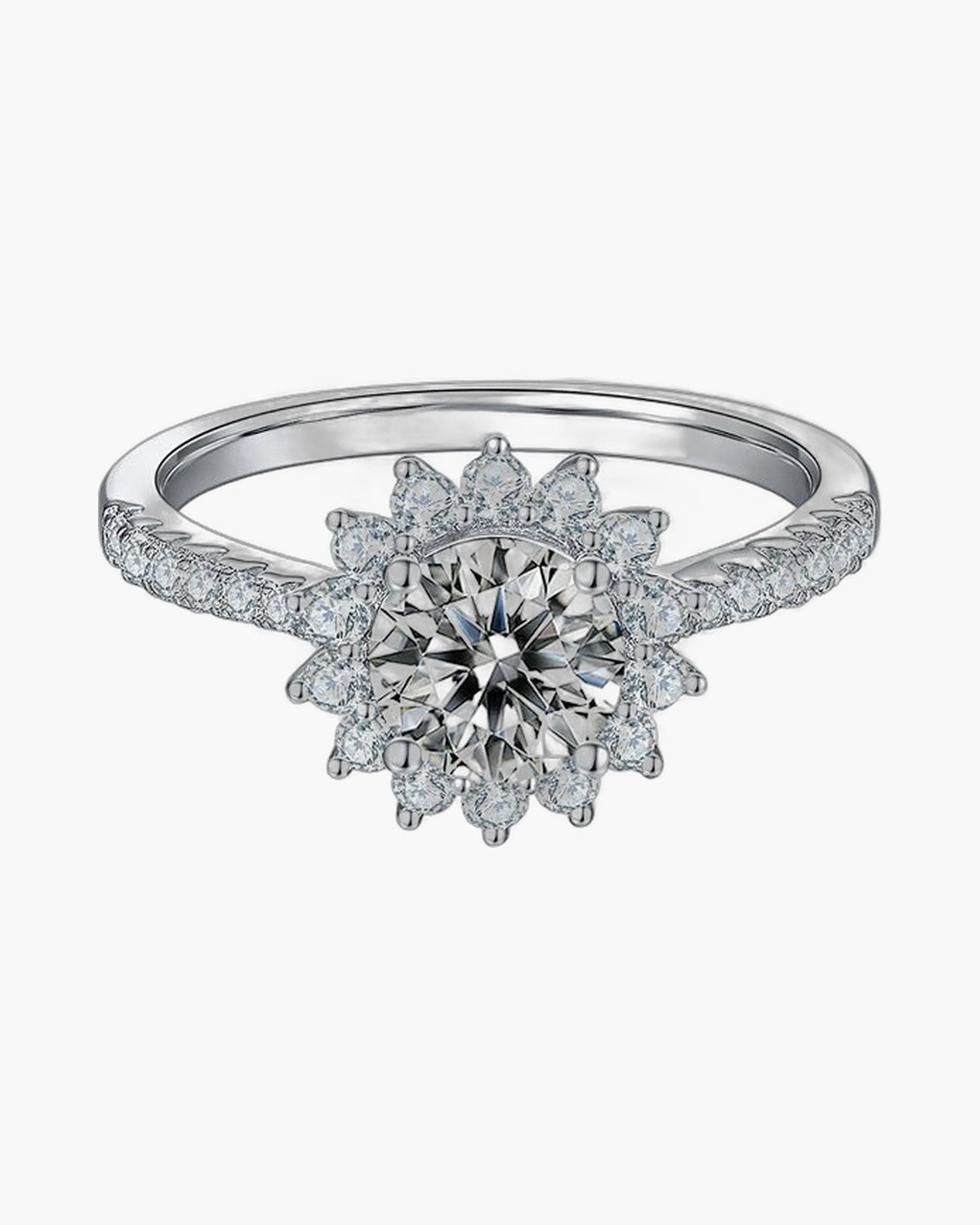 Sparkling women's silver 925 ring with a large central diamond and halo setting