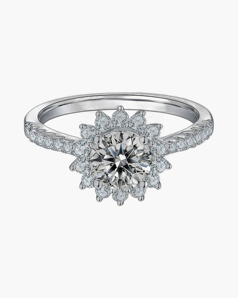 Sparkling women's silver 925 ring with a large central diamond and halo setting