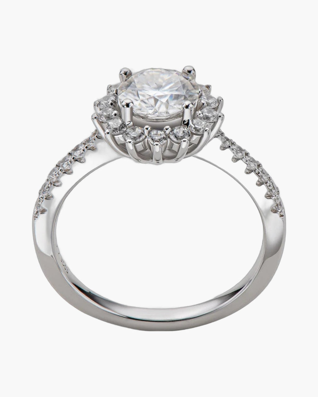 Sparkling women's silver 925 ring with a large center diamond and halo setting