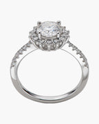 Sparkling women's silver 925 ring with a large center diamond and halo setting