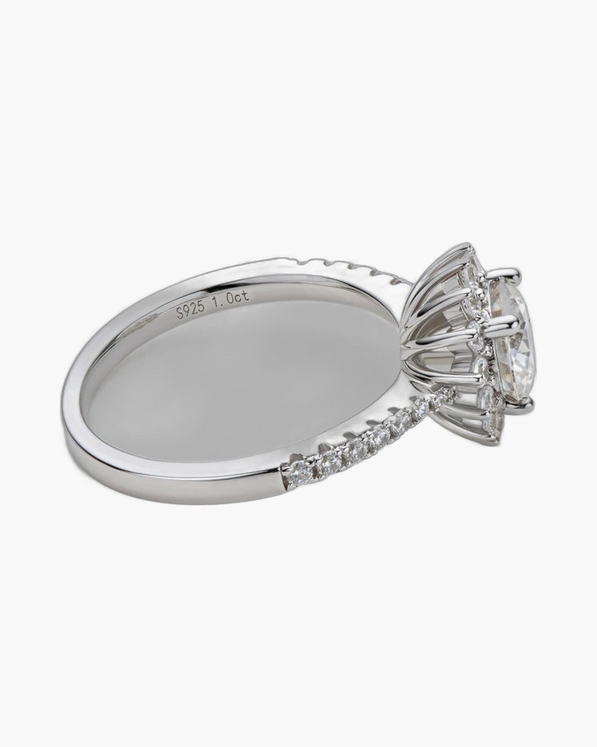 Sparkling women's silver 925 ring with a large oval center stone and pavé band