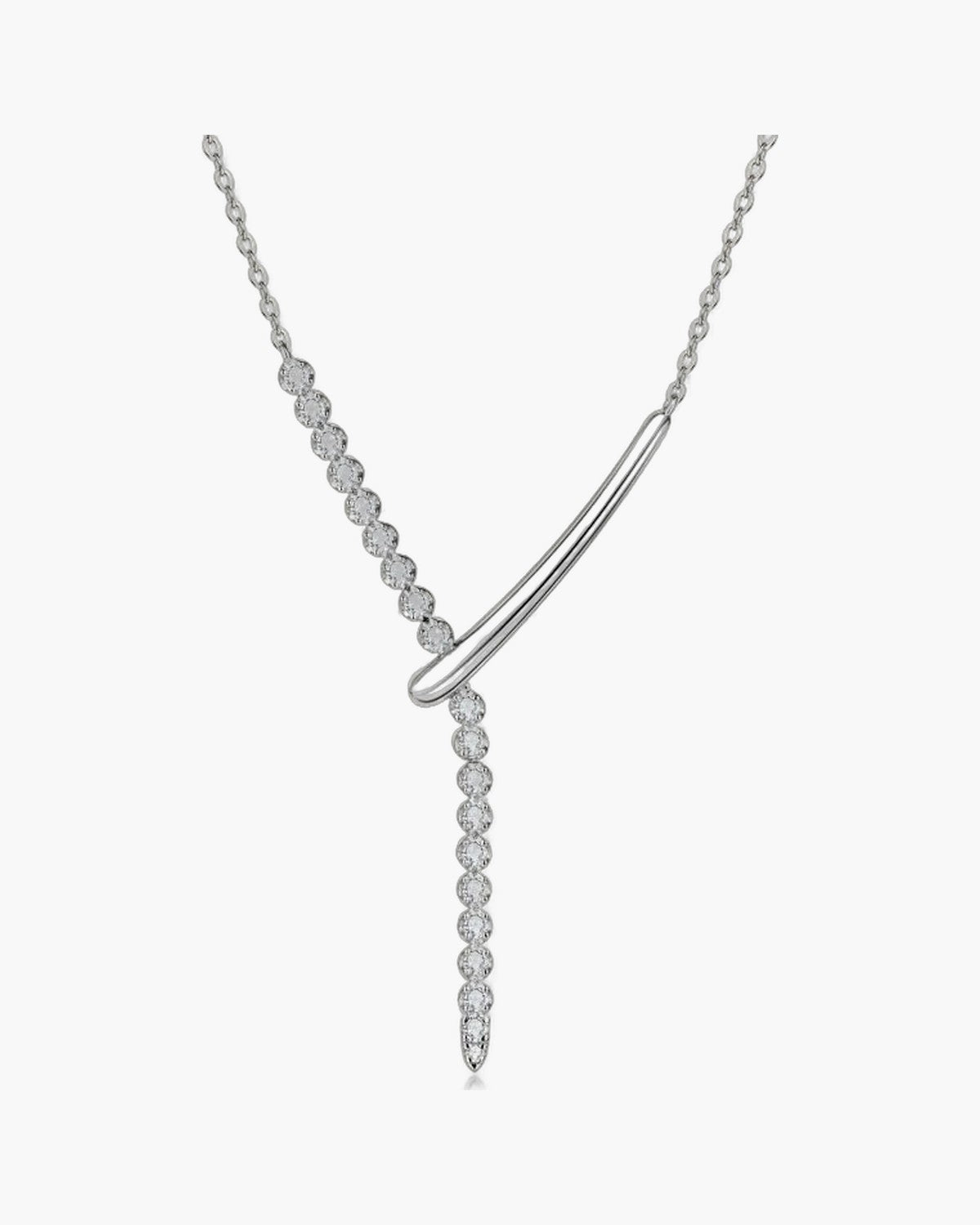 Elegant women's silver 925 necklace with sparkling cubic zirconia stones in a lariat style